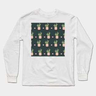Cactus Pattern in Forest Green | Houseplants | Botanicals | Watercolor Long Sleeve T-Shirt